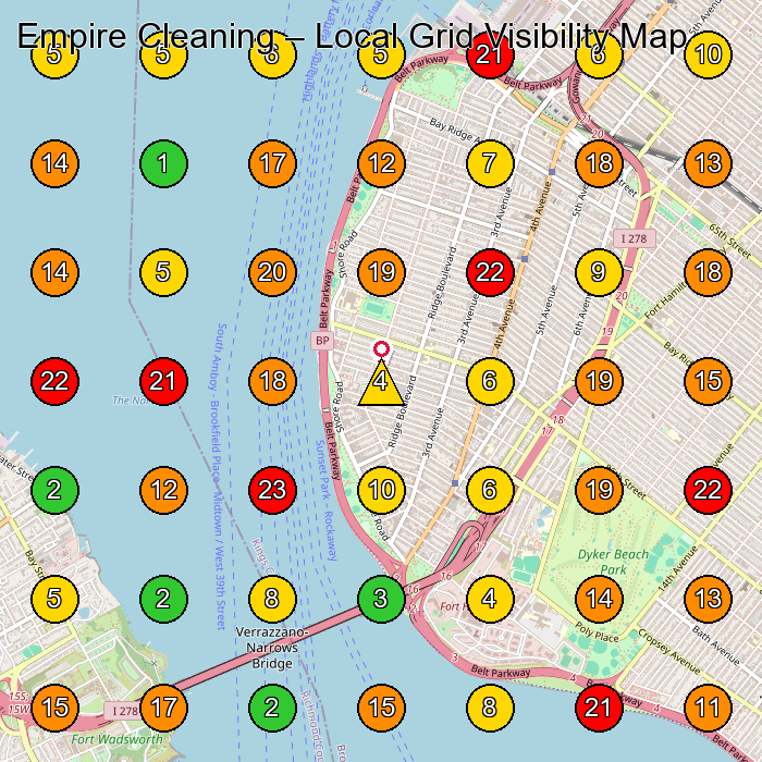 Empire Cleaning Commercial Cleaning Service GeoGrid ranking map for Brooklyn NY